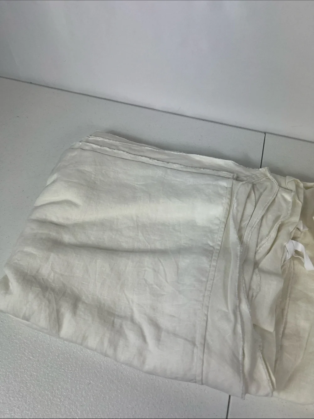 Quince European Linen Full/Queen Double Flange Duvet Cover Set Ivory LIke New